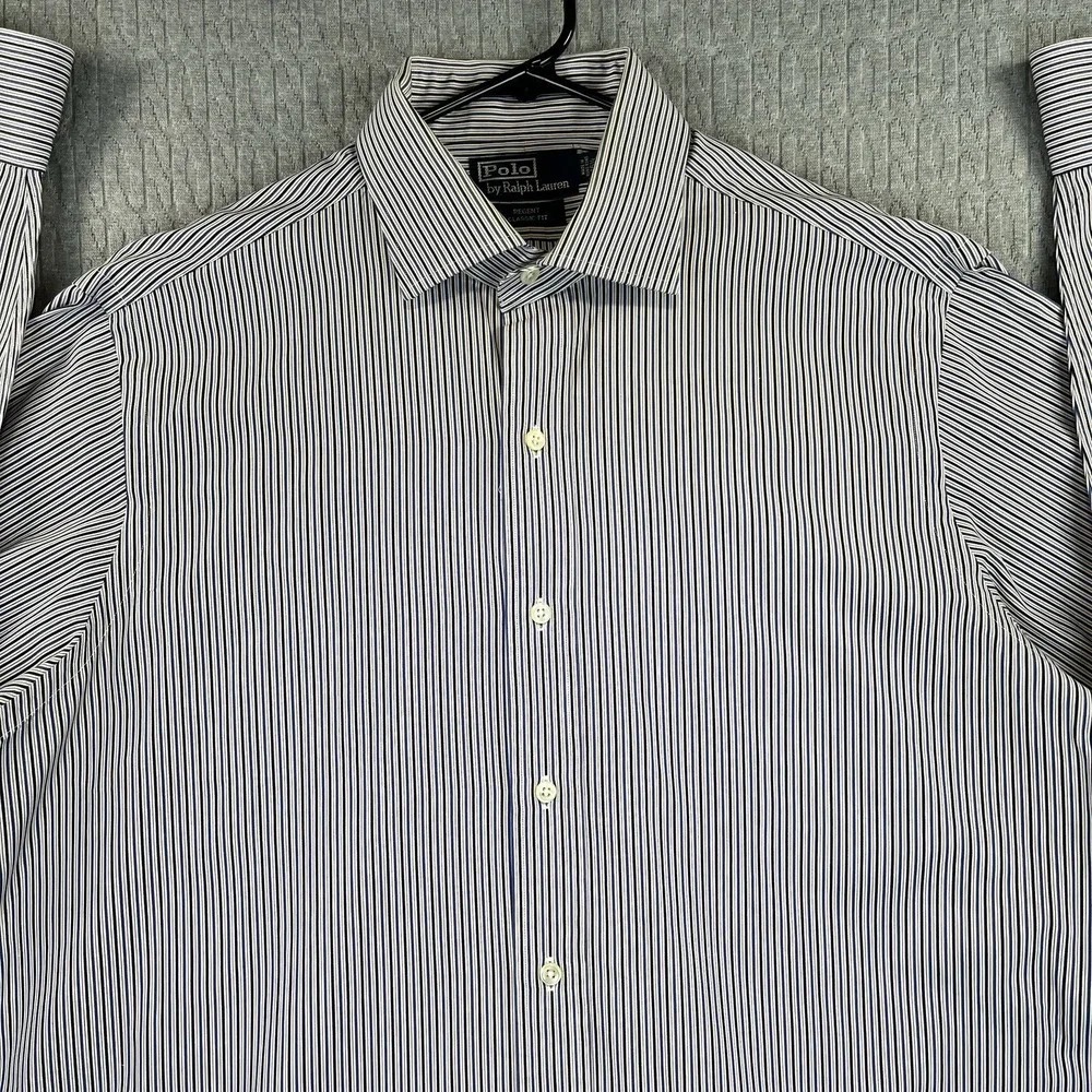 Vintage‎ Polo Ralph Lauren Button Up Men (L) 16.5 Blue White Regent Classic Fit